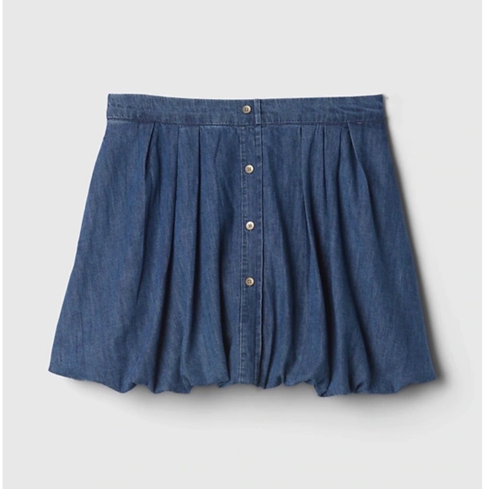 Gap Denim Bubble Mini Skirt Blue Button Front Pleated Size 32/14
